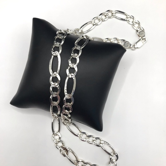 925 Sterling Silver Figaro link Chain Men’s Necklace 24”